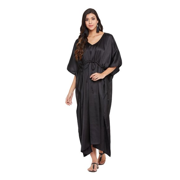 Gypsie Blu Women Satin Caftan Dress Beach Cover Up Maxi Dresses for Summer Wear - Picture 3 of 10